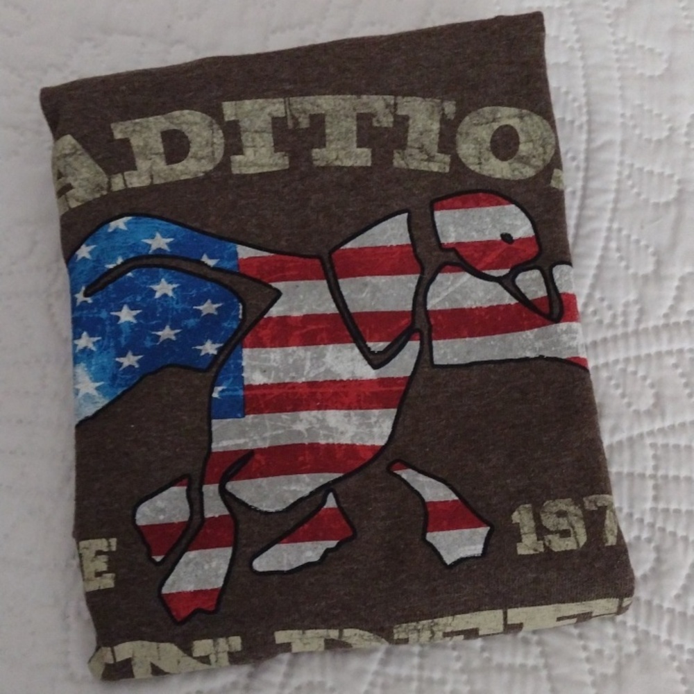 Men's Brown Graphic Red White & Blue Duck Commander Crewneck T-Shirt